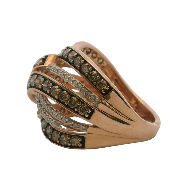 JWBR 10kt Rose Gold and Cognac and White Diamond 16mm Wide Twist Cocktail Ring Size 7