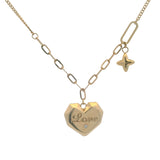 Solid 18kt Yellow Gold Stationed "Love" Heart Diamond Charm Multi-Link Bracelet 7.7"
