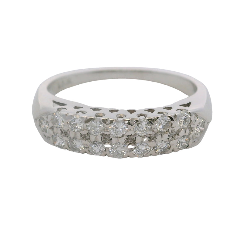 Vintage 1950s 14kt White Gold and 2-Row of Diamonds Wedding Band Ring Size 5