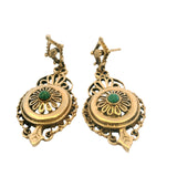 Antique Victorian Solid 14kt Yellow Gold and Jade Etruscan Revival Dangle Earrings