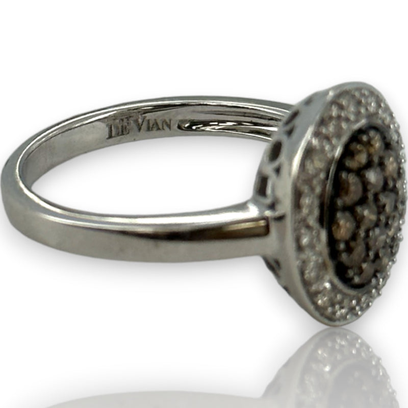 LeVian Solid 14kt White Gold Cluster Ring with Cognac Chocolate Diamonds and White Vanilla Diamond Halo Size 7