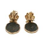 1980s Solid 14kt Yellow Gold Bezel-Set Atocha Shipwreck Coin Omega-Back Drop/Dangle Earrings