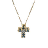 Solid 14kt Yellow Gold Mini Sapphire and Diamond Cross Pendant Necklace 16"