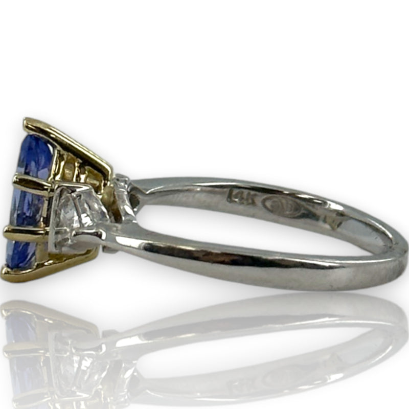 SNB Jewelry 14kt White and Yellow Gold Marquise Tanzanite Ring with Trillion Cut Diamond Sides Size 7.75