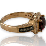 LeVian Solid 14kt Solid Rose Strawberry Gold Vivid Raspberry Rhodolite Garnet and Chocolate Diamonds with White Vanilla Diamond Halo Size 7 Ring