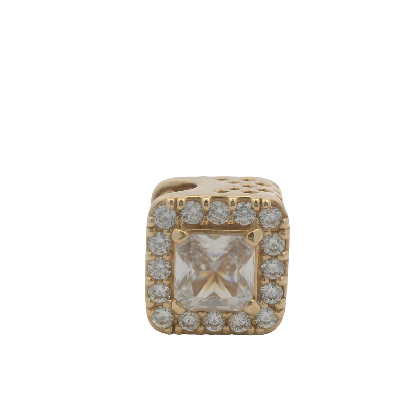 Pandora Solid 14kt Yellow Gold and CZ Square Sparkle Halo Bead Spacer Charm