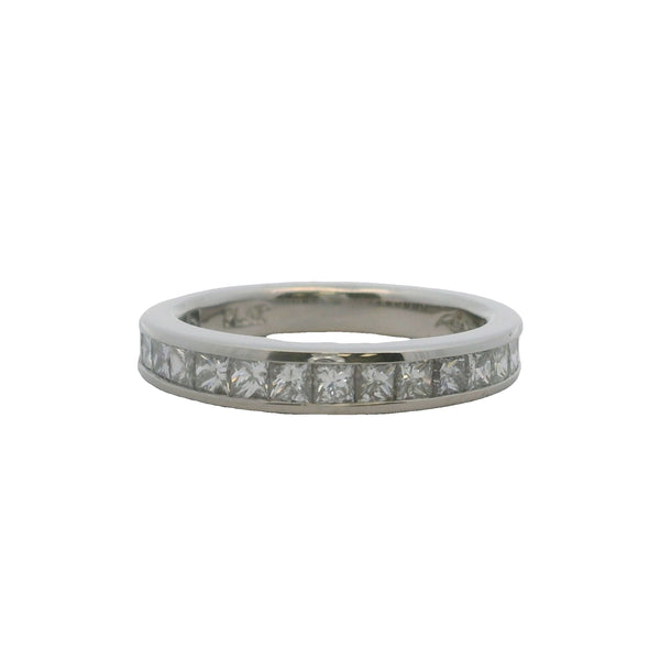 Solid Platinum and Princess Cut Diamond Channel Set 3.3mm Wedding Stackable Band Ring Size 6.5