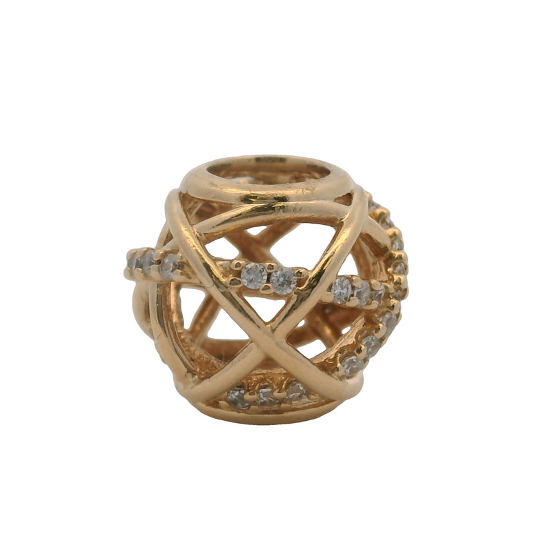 Charm deslizante de cuentas caladas con forma de galaxia de Pandora en oro amarillo macizo de 14 kt y circonitas cúbicas