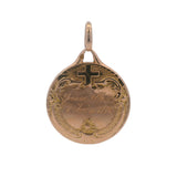 Antique 1912 French Solid 18kt Rose Gold Religious Holy Communion Circle Pendant Engraved