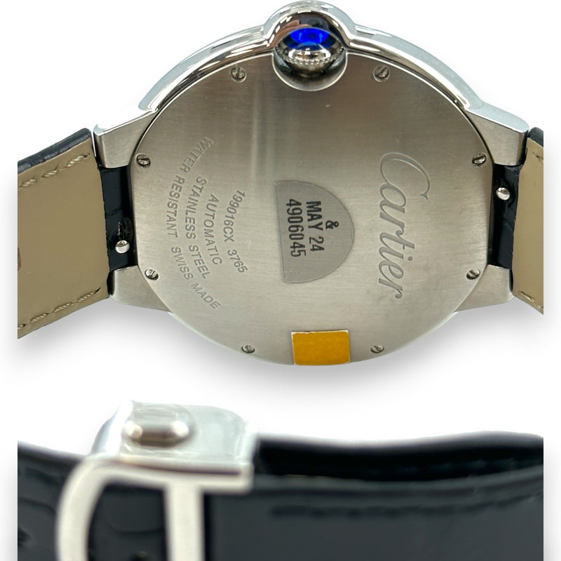 Cartier 3765 Ballon Bleu Date 42mm WSBB0049 Steel Leather Watch B&P