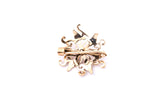 Antique Seed Pearl Scrolling Floral Pierced Lapel Pin 14K 585 Yellow Gold Brooch