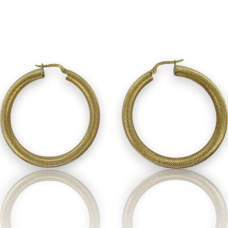 UnoAerre Retired Solid 14kt Yellow Gold Textured Diamond Cut Hoop Earrings Made in Italy
