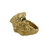 Vintage Solid 18kt Yellow Gold and Diamond 3D Textured 20.6g Fish Statement Ring Size 6.5