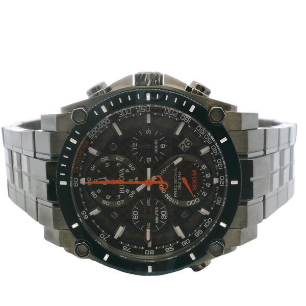 Bulova Precisionist Chronograph Quartz Black Blue Dial 98B343 46mm Steel Watch