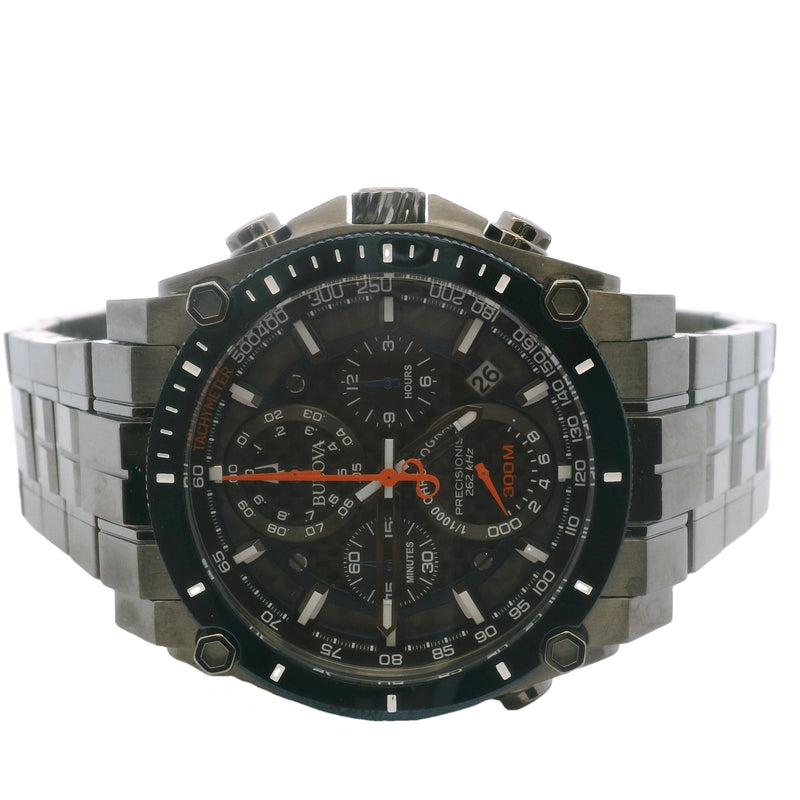 Bulova Precisionist Chronograph Quartz Black Blue Dial 98B343 46mm Steel Watch