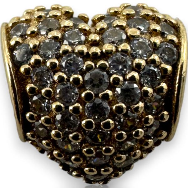 Charm Pandora de oro amarillo macizo de 14 kt con corazón pavé y circonitas cúbicas (ALE 585)