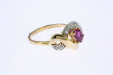 Pink Sapphire & Diamond Accent Band 14K 585 Yellow Gold Ring Size 6 1/2