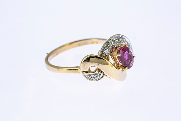 Pink Sapphire & Diamond Accent Band 14K 585 Yellow Gold Ring Size 6 1/2
