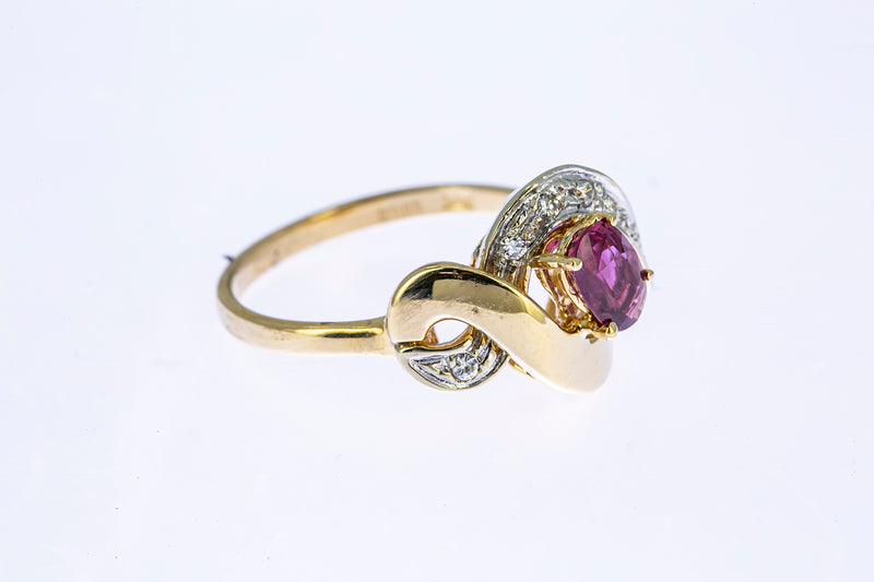 Pink Sapphire & Diamond Accent Band 14K 585 Yellow Gold Ring Size 6 1/2
