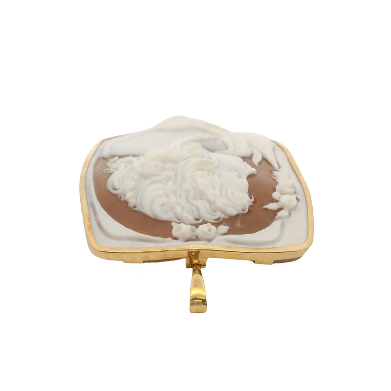 Antique 1930-50s Solid 18kt Yellow Gold Frame Conch Shell 3D Hand Carved Cameo Pin/Pendant Signed By Designer