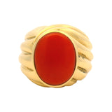 Vintage Solid 18kt Yellow Gold Large 17mm Wide Cabochon Coral Italian Ring Size 5.5