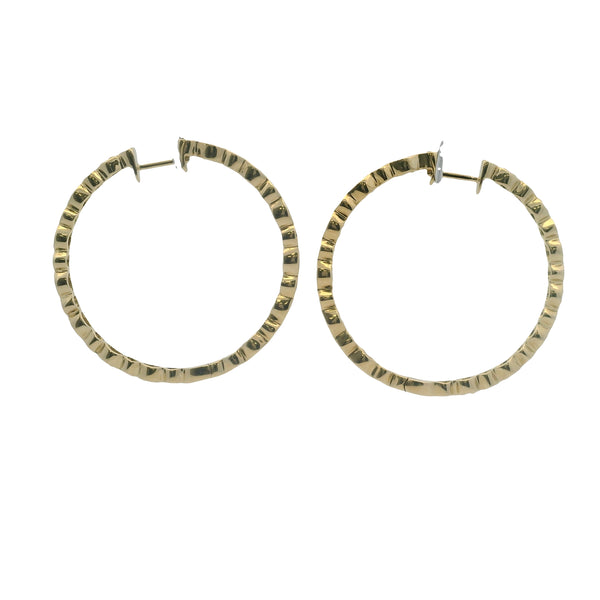 Solid 14kt Yellow Gold and Diamond Inside and Out 1.3" 38mm Long Hoops