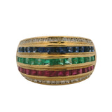 Le Vian Solid 18kt Yellow Gold Emerald, Ruby, Sapphire, and Diamond Dome Ring Size 5.5