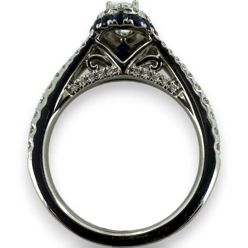 Vera Wang Love Collection 14kt White Gold Double Halo Diamond and Sapphire Pave Engagement Ring Size 6.5