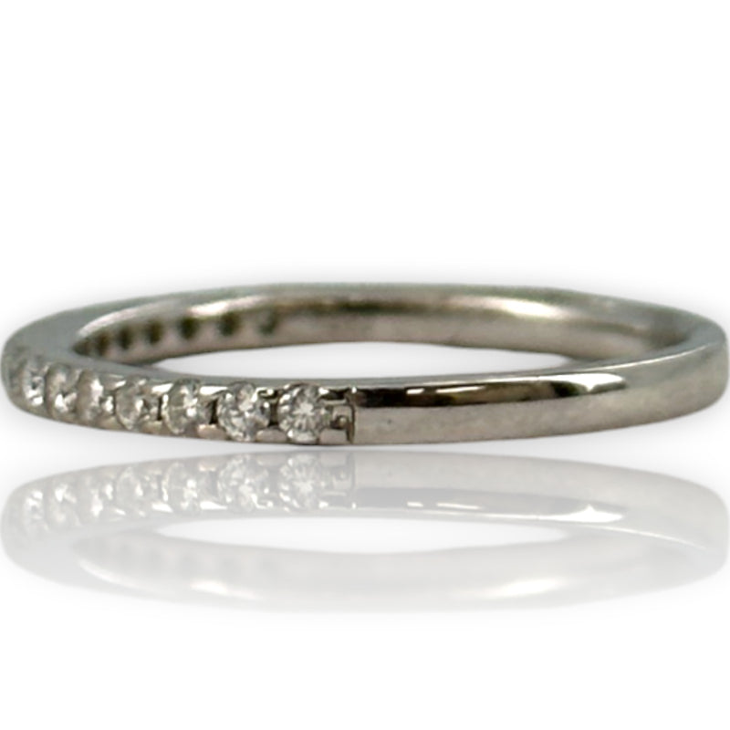 EMA Solid 18kt White Gold and Diamond Half Eternity Wedding Band Stackable Accent Ring
