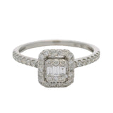 18kt White Gold and Round and Baguette Diamond Cluster Halo Ring Size 6.75