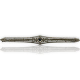 Antique 1920s Platinum and 18kt White Gold Filigree Sapphire Bar Pin by Batchelder