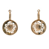 Solid 14kt Rose Gold Filigree and Diamond Cluster Drop/Dangle Round Earrings