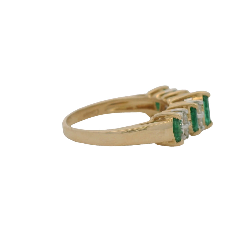 Cardow Jewelry Alternating Marquis Emerald and Diamond 14kt Yellow Gold Ring Size 5.5