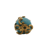 Vintage Solid 14kt Yellow Gold and Turquoise Decorated Scroll Egg Necklace Pendant