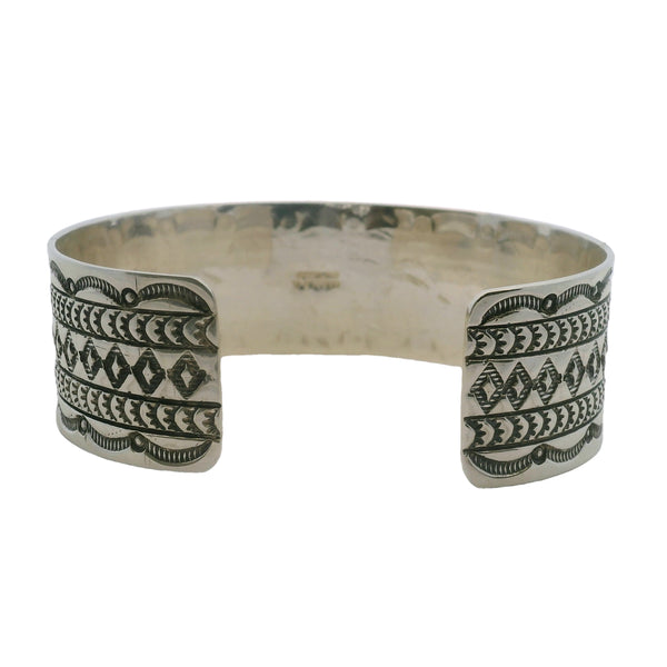 Harold J Navajo Native American 925 Sterling Silver 22mm Wide Diamond Pattern Cuff Bracelet