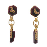 Vintage 1980s Frederica Rettore Solid 18kt Yellow Gold Italian Ruby Rough Dangle/Drop Omegaback Earrings