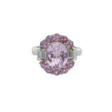 Vintage Effy Bita 14kt White Gold Kunzite and Diamond Halo Cluster Cocktail Ring Size 7