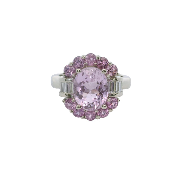 Vintage Effy Bita 14kt White Gold Kunzite and Diamond Halo Cluster Cocktail Ring Size 7