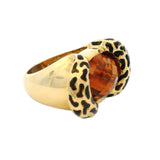 Italian 18kt Yellow Gold, Citrine, and Black Enamel Leopard Print Cocktail Statement Ring Size 6