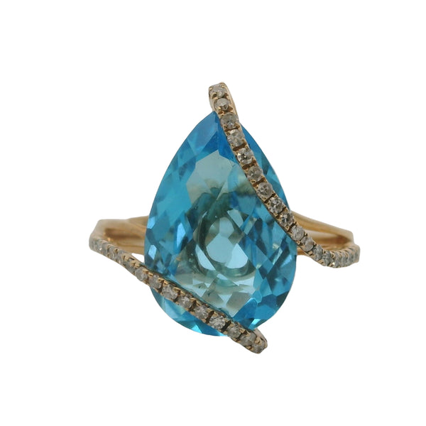 EFFY Ocean Bleu 14kt Yellow Gold, Blue Topaz, and Diamond Cocktail Statement Ring Size 5