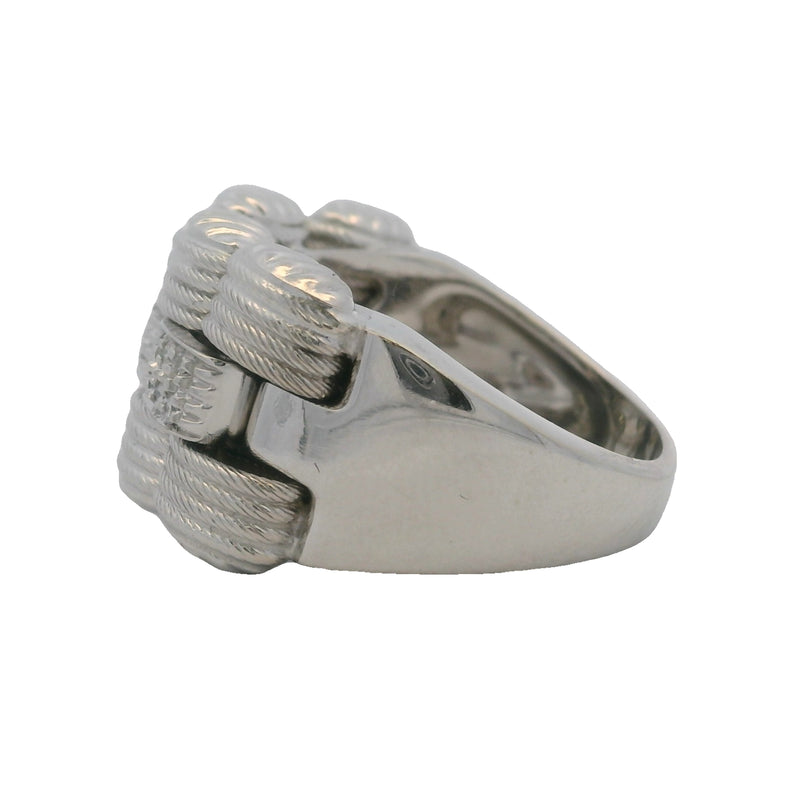 Solid 14kt White Gold and Diamond 14mm Wide Woven Statement Fashion Ring Made in Italy