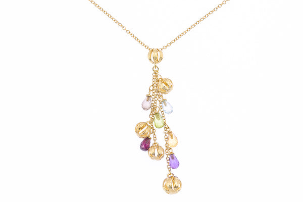Roberto Coin Retired Fringe Collection 18kt Yellow Gold 18" Cable Chain Necklace with Bead and Multi-Gemstone Briolette Tassel Pendant