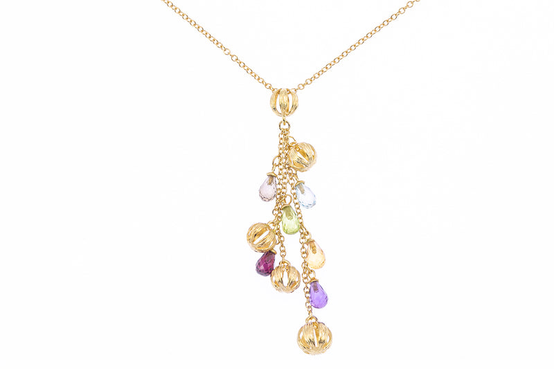 Roberto Coin Retired Fringe Collection 18kt Yellow Gold 18" Cable Chain Necklace with Bead and Multi-Gemstone Briolette Tassel Pendant