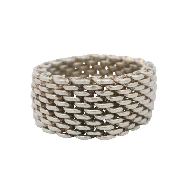 Tiffany & Co 925 Sterling Silver 10mm Mesh Somerset Chain Ring Size 5