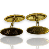 Antique Early 1900s Solid 10kt Yellow Gold Double Sided Handmade Cufflinks with Garnets and Hand-Engraving