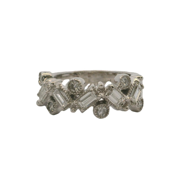 EFFY Jewelry Solid 14kt White Gold Baguette and Round Diamond Cluster 8mm Wide Fashion Ring Size 6