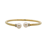John Hardy Solid 18kt Yellow Gold 8.6mm Pearl and Diamond 7.25" Cuff Bracelet