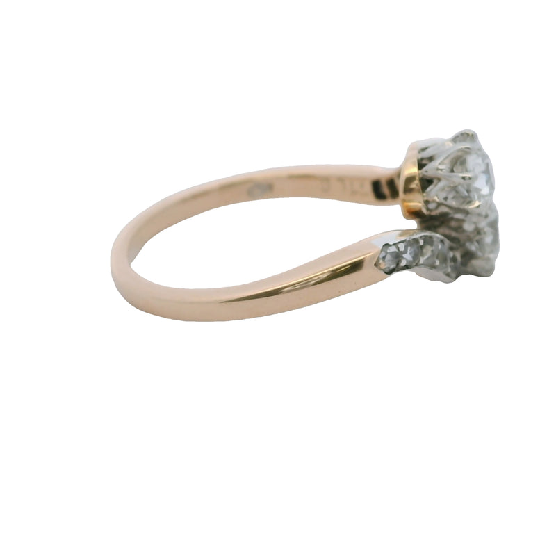 Victorian Late-1800s Old Euro and Old Mine Cut Diamond Bypass Ring in 14kt Gold Size 6.25