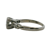 Vintage 1940-50s 14kt White Gold Diamond Solitaire Ring with Baguette Diamond Accents Size 5.5