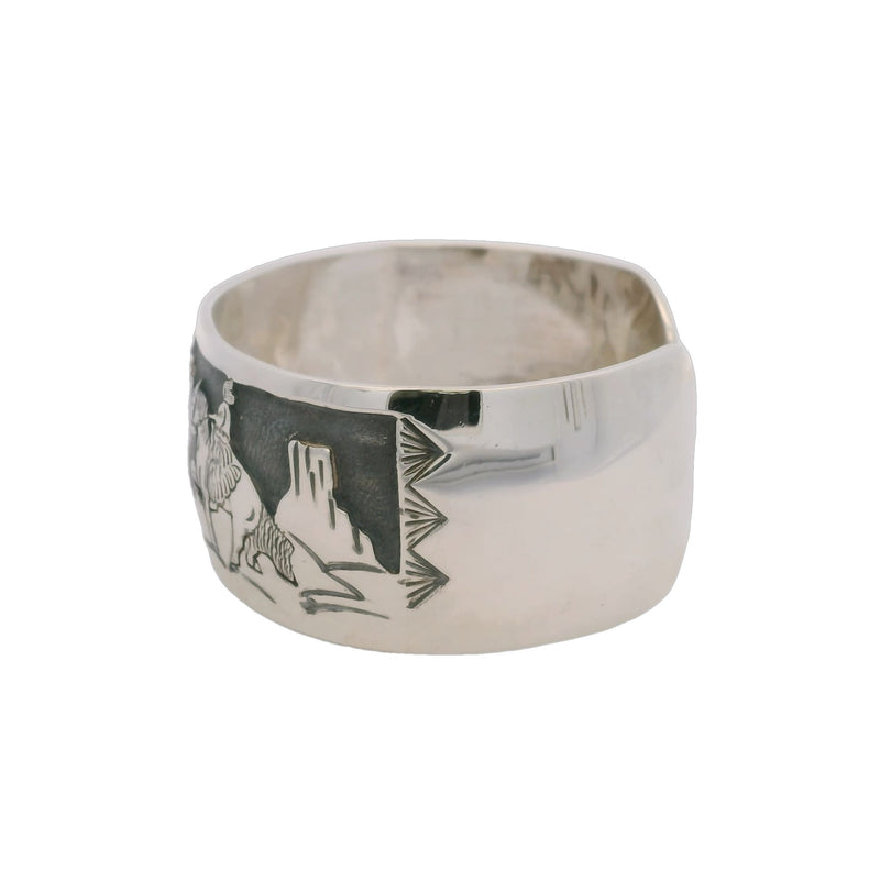 Vintage 1980s Southwest Navajo Native American M. Martinez Detailed Landscape Bracelet of Monument Valley, AZ